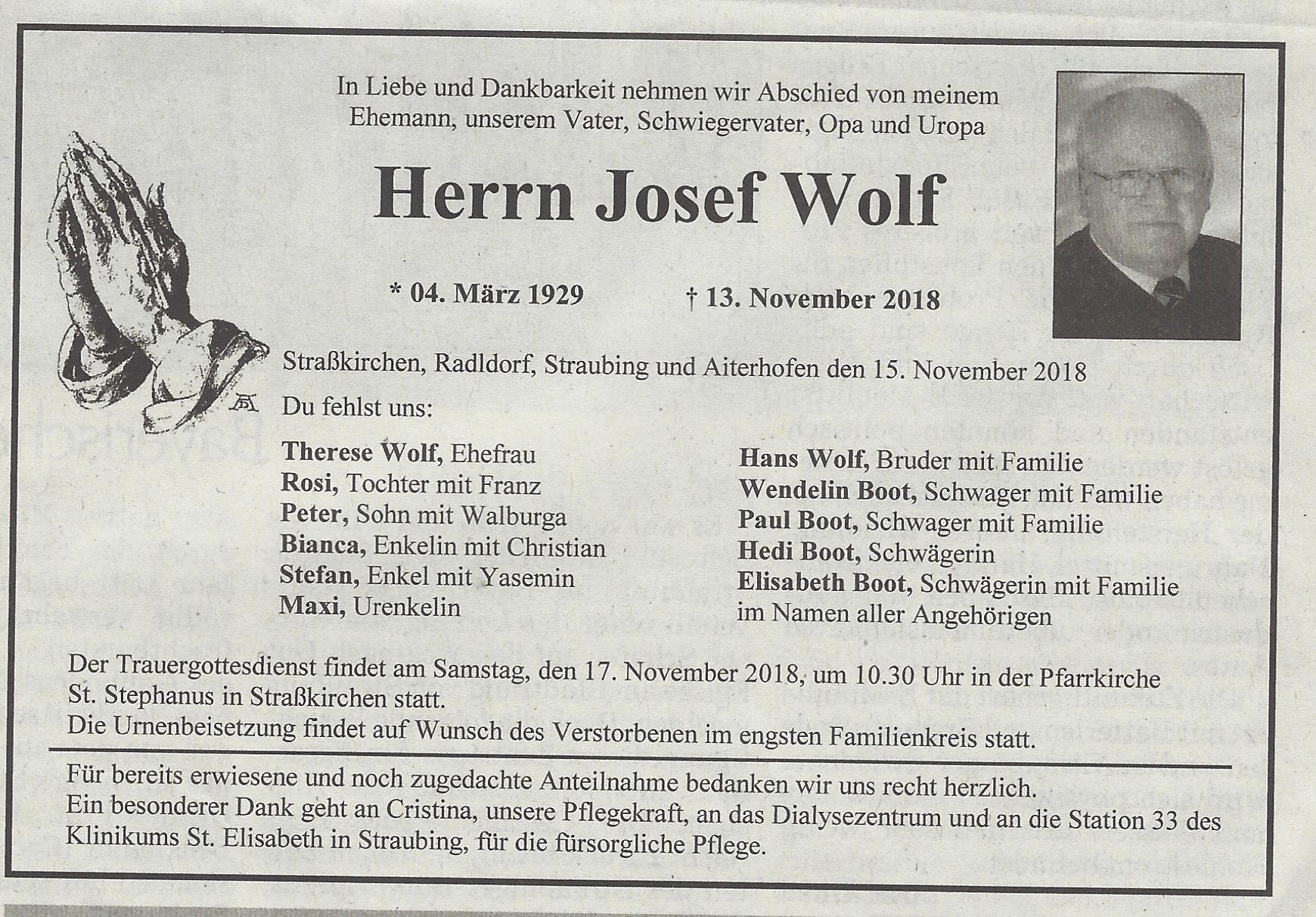 Wolf Todesanzeige